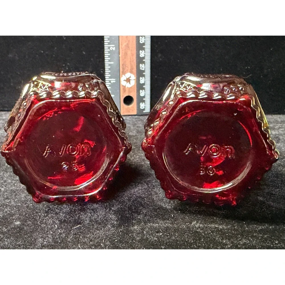Avon Cape Cod Ruby Red Glass Salt and Pepper Shakers Set Vintage 1876 Pattern